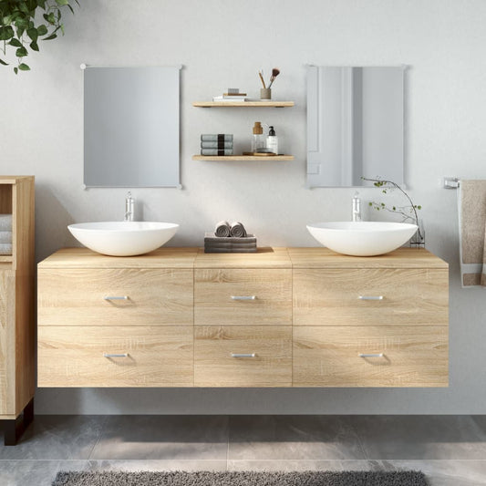 Set Mobili da Bagno 5 pz Rovere in Legno Multistrato | homemem39
