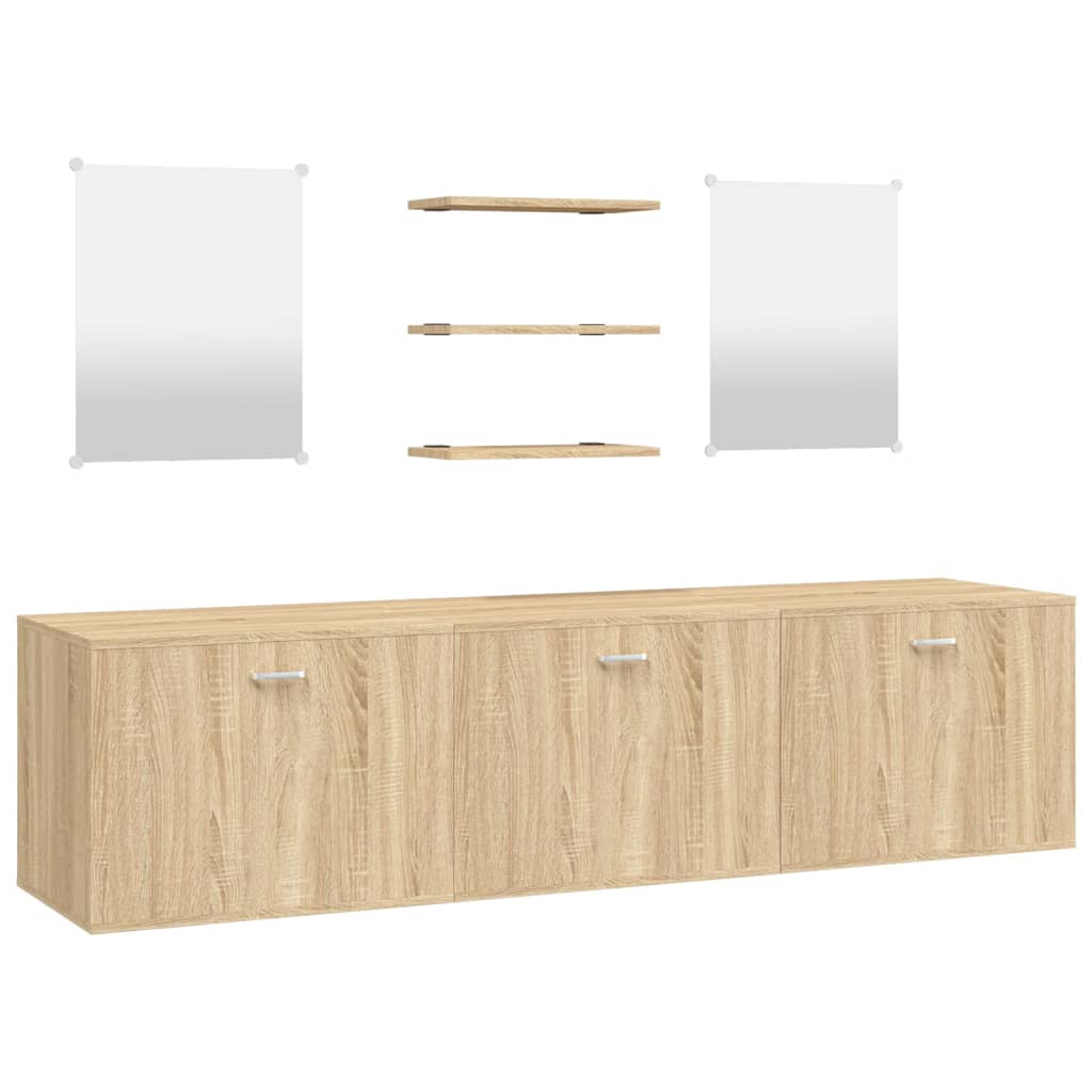 Set Mobili da Bagno 6 pz Rovere in Legno Multistrato | homemem39