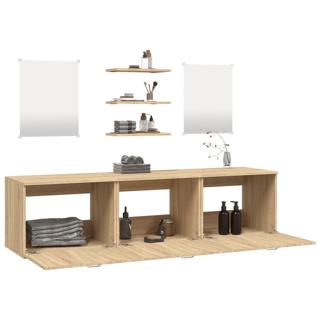 Set Mobili da Bagno 6 pz Rovere in Legno Multistrato | homemem39