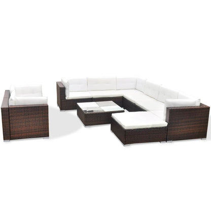 Set Divani da Giardino 10 pz con Cuscini in Polyrattan Marrone - homemem39