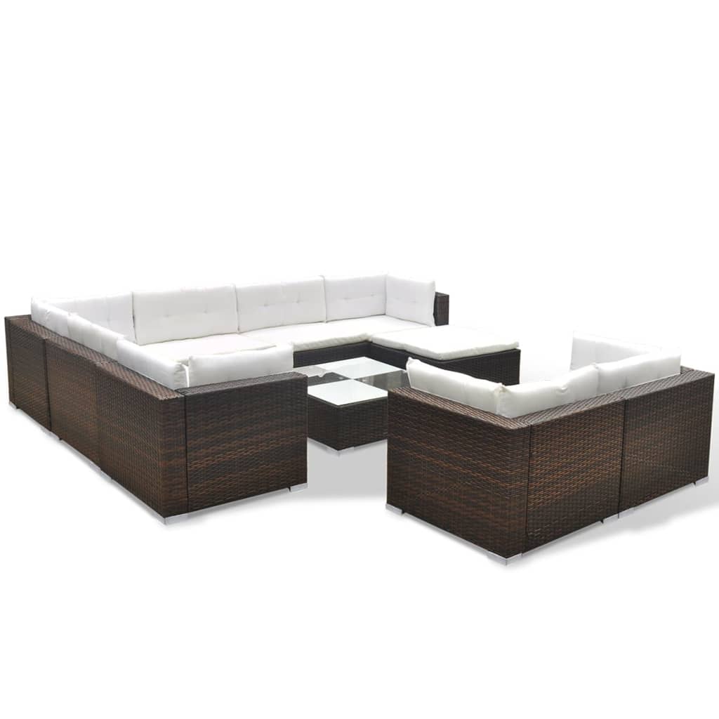 Set Divani da Giardino 10 pz con Cuscini in Polyrattan Marrone - homemem39