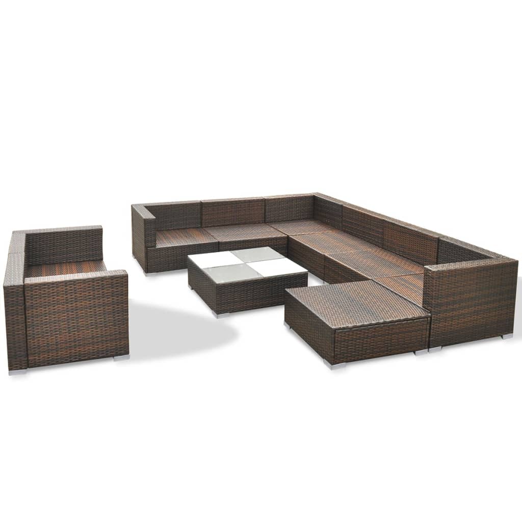 Set Divani da Giardino 10 pz con Cuscini in Polyrattan Marrone - homemem39