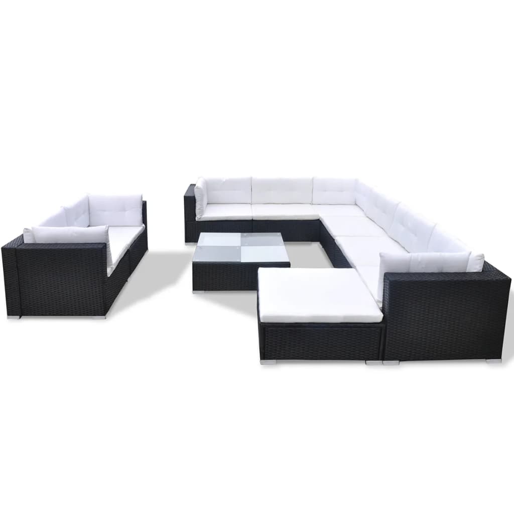 Set Divani da Giardino 10 pz con Cuscini in Polyrattan Nero - homemem39