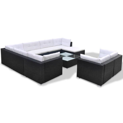 Set Divani da Giardino 10 pz con Cuscini in Polyrattan Nero - homemem39