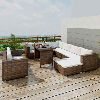 Set Divani da Giardino 10 pz con Cuscini in Polyrattan