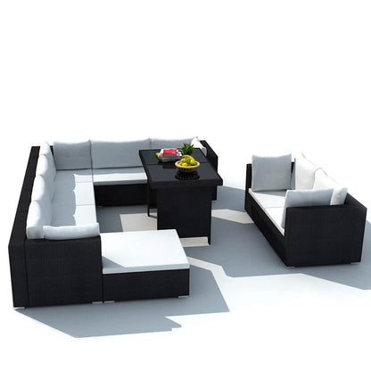 Set Divani da Giardino 10 pz con Cuscini in Polyrattan Nero | homemem39