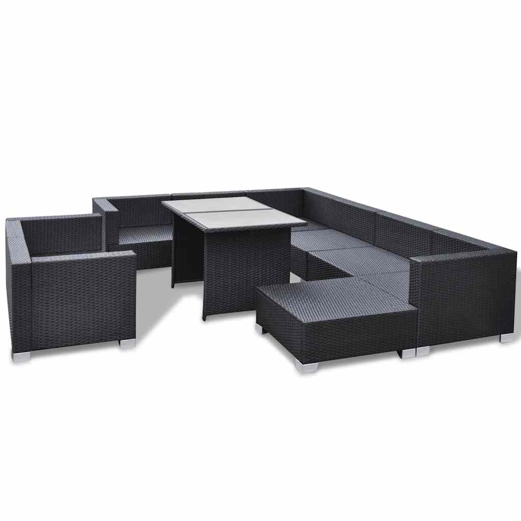 Set Divani da Giardino 10 pz con Cuscini in Polyrattan Nero | homemem39