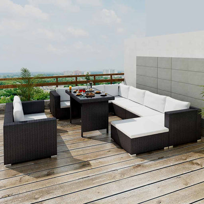 Set Divani da Giardino 10 pz con Cuscini in Polyrattan Nero | homemem39