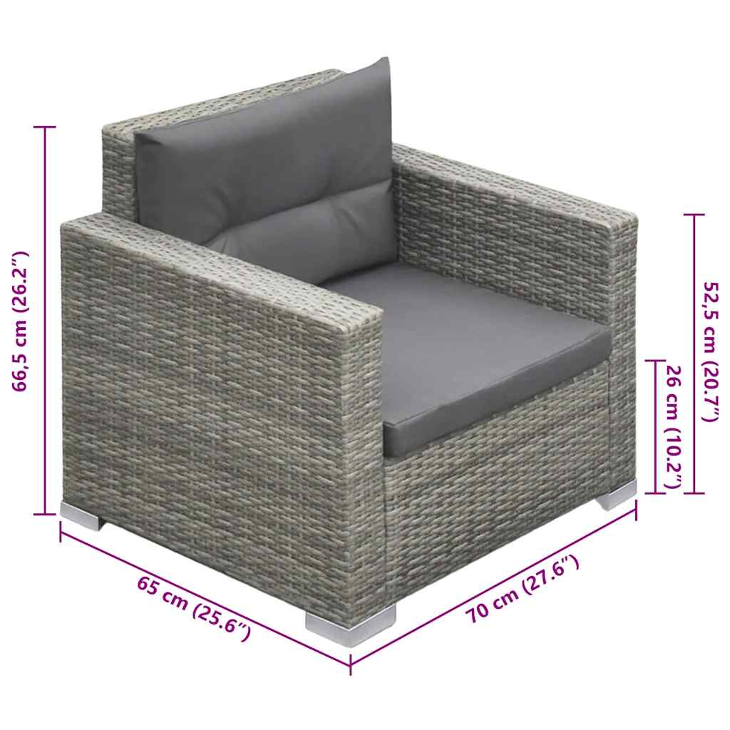 Set Divani da Giardino 6 pz con Cuscini in Polyrattan Grigio - homemem39