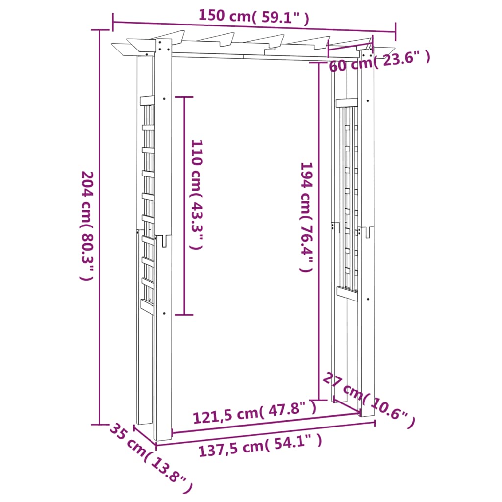 Pergola / Arco da Giardino 150x60x204 cm in Legno Impregnato | homemem39