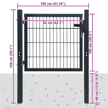 Cancello per Recinzione in Acciaio Antracite 100x100 cm | homemem39