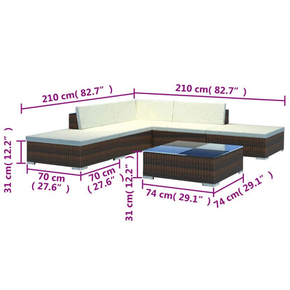 Set Divani da Giardino 6 pz con Cuscini in Polyrattan Marrone - homemem39