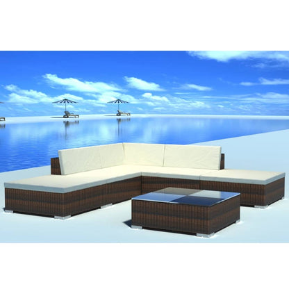 Set Divani da Giardino 6 pz con Cuscini in Polyrattan Marrone - homemem39
