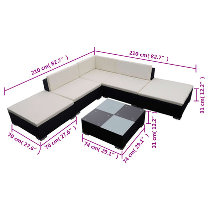 Set Divani da Giardino 6 pz con Cuscini in Polyrattan Nero - homemem39