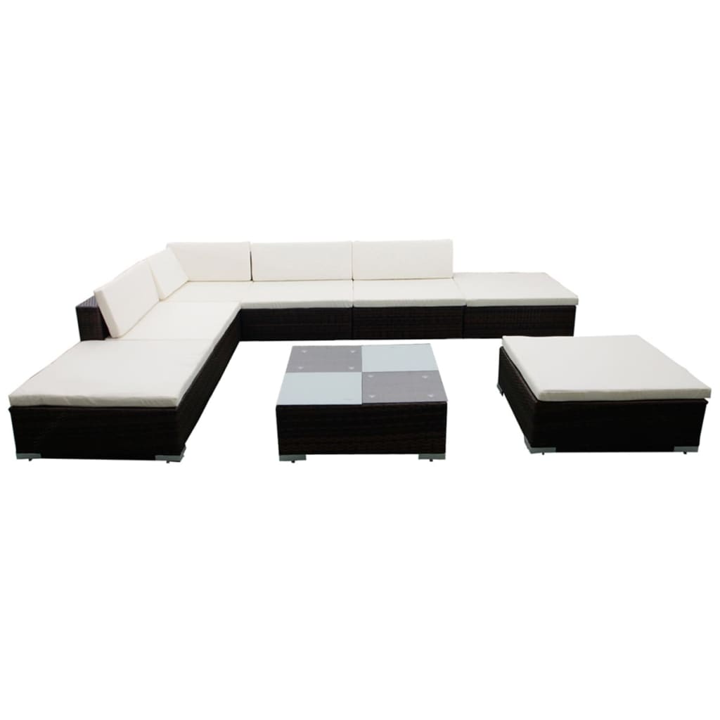 Set Divani da Giardino 8 pz con Cuscini in Polyrattan Marrone | homemem39