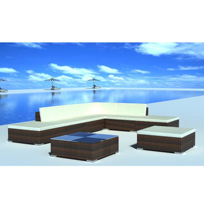 Set Divani da Giardino 8 pz con Cuscini in Polyrattan Marrone | homemem39