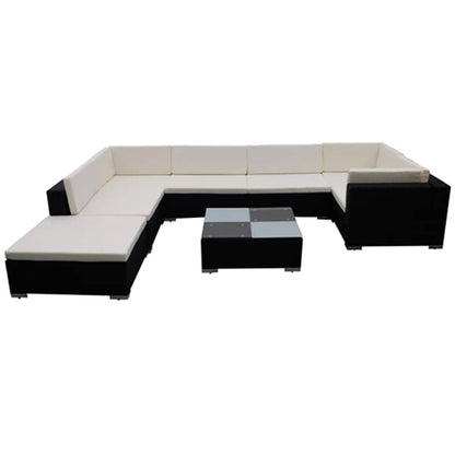 Set Mobili da Giardino con Cuscini 8 pz in Polyrattan Nero | homemem39