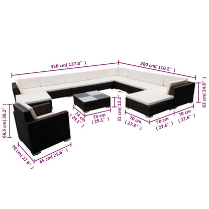 Set Divani da Giardino 12 pz con Cuscini in Polyrattan Nero | homemem39
