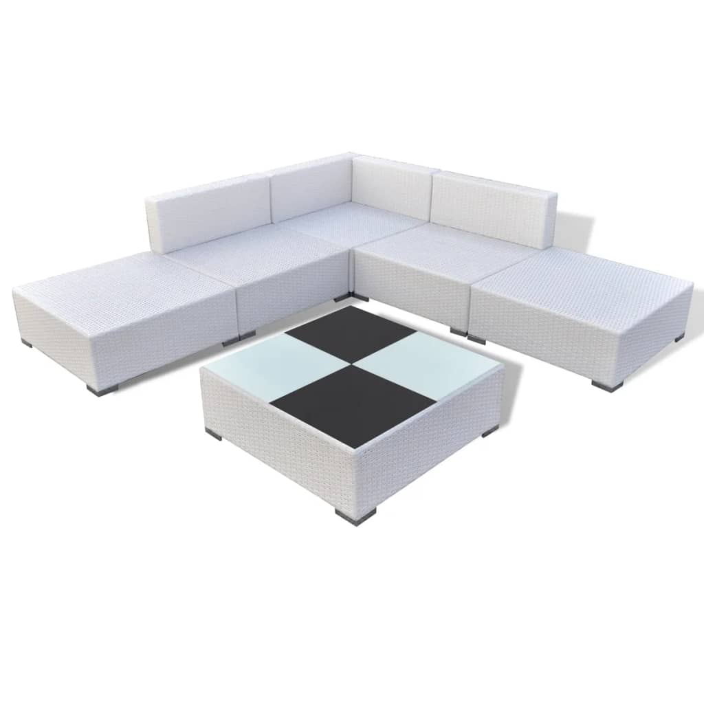Set Divani da Giardino 6 pz con Cuscini in Polyrattan Bianco | homemem39