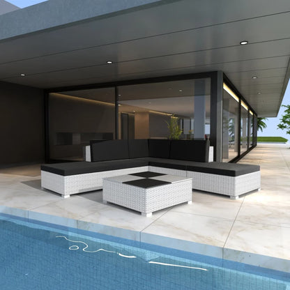 Set Divani da Giardino 6 pz con Cuscini in Polyrattan Bianco | homemem39