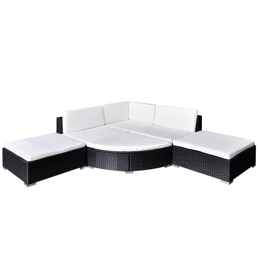 Set Mobili da Giardino 6 pz con Cuscini in Polyrattan Nero | homemem39