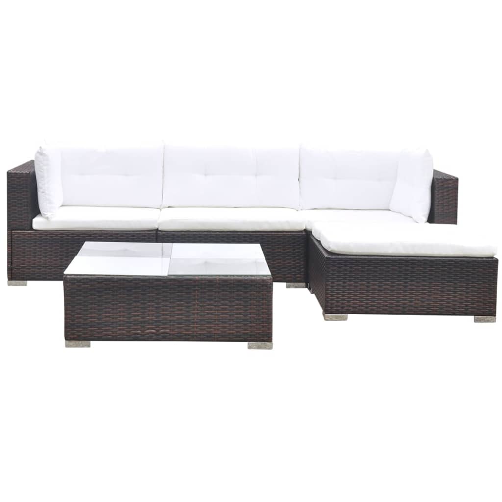 Set Divani da Giardino 5 pz con Cuscini in Polyrattan Marrone | homemem39