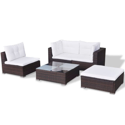 Set Divani da Giardino 5 pz con Cuscini in Polyrattan Marrone | homemem39