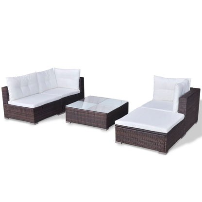 Set Divani da Giardino 5 pz con Cuscini in Polyrattan Marrone | homemem39