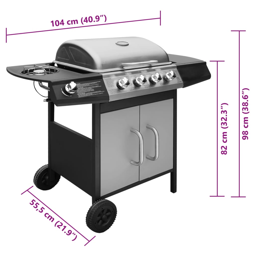 Barbecue e Griglia a Gas 4+1 Fornelli Nero e Argento - homemem39