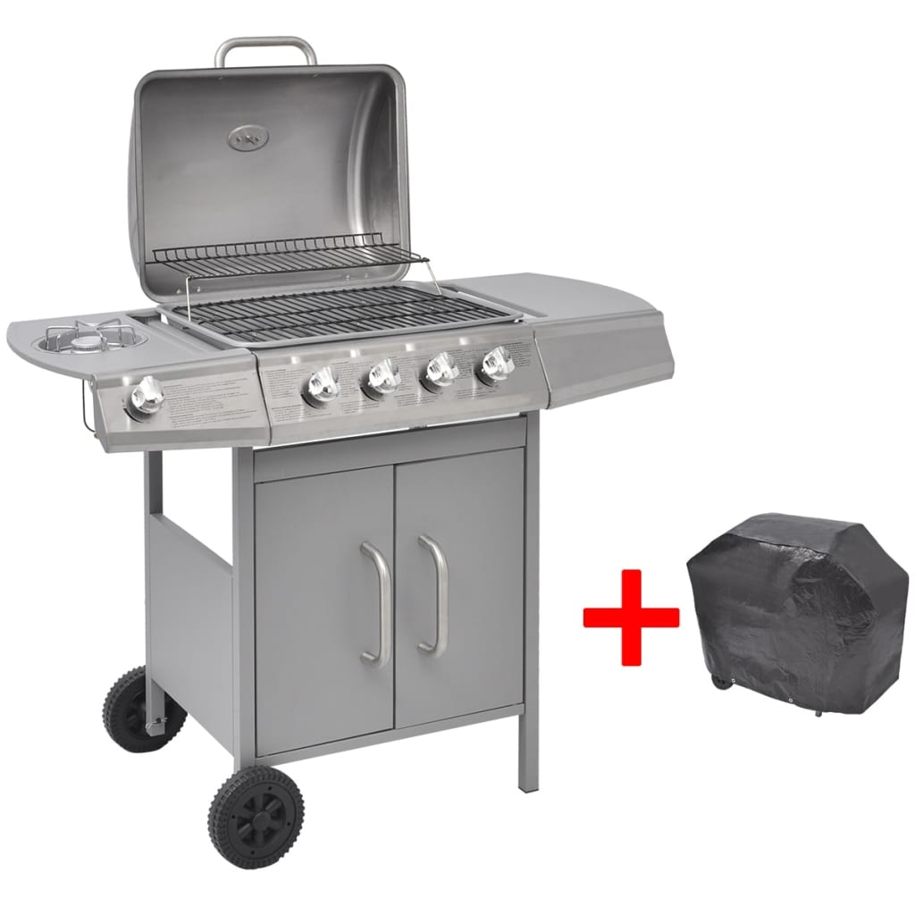 Griglia Barbecue a Gas 4+1 Fornelli Argento - homemem39