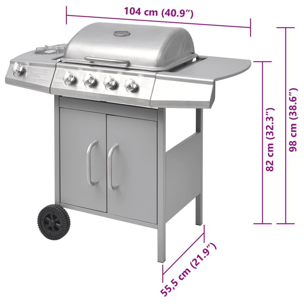 Griglia Barbecue a Gas 4+1 Fornelli Argento - homemem39