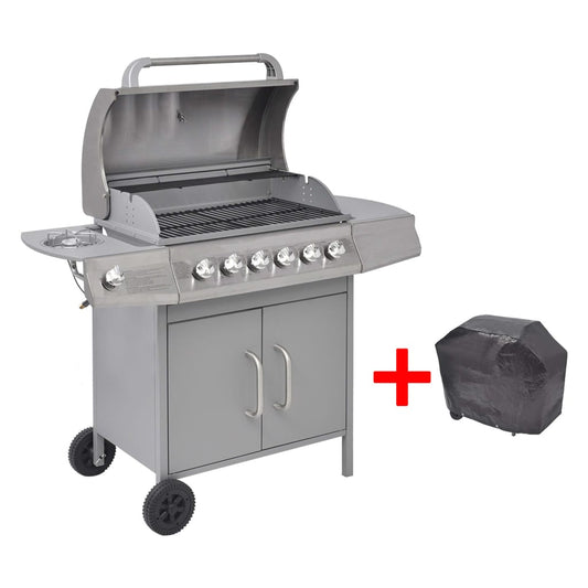 Griglia Barbecue a Gas 6+1 Fornelli Argento - homemem39