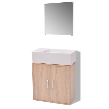 Set Mobili da Bagno con Lavabo 3 pz Beige | homemem39