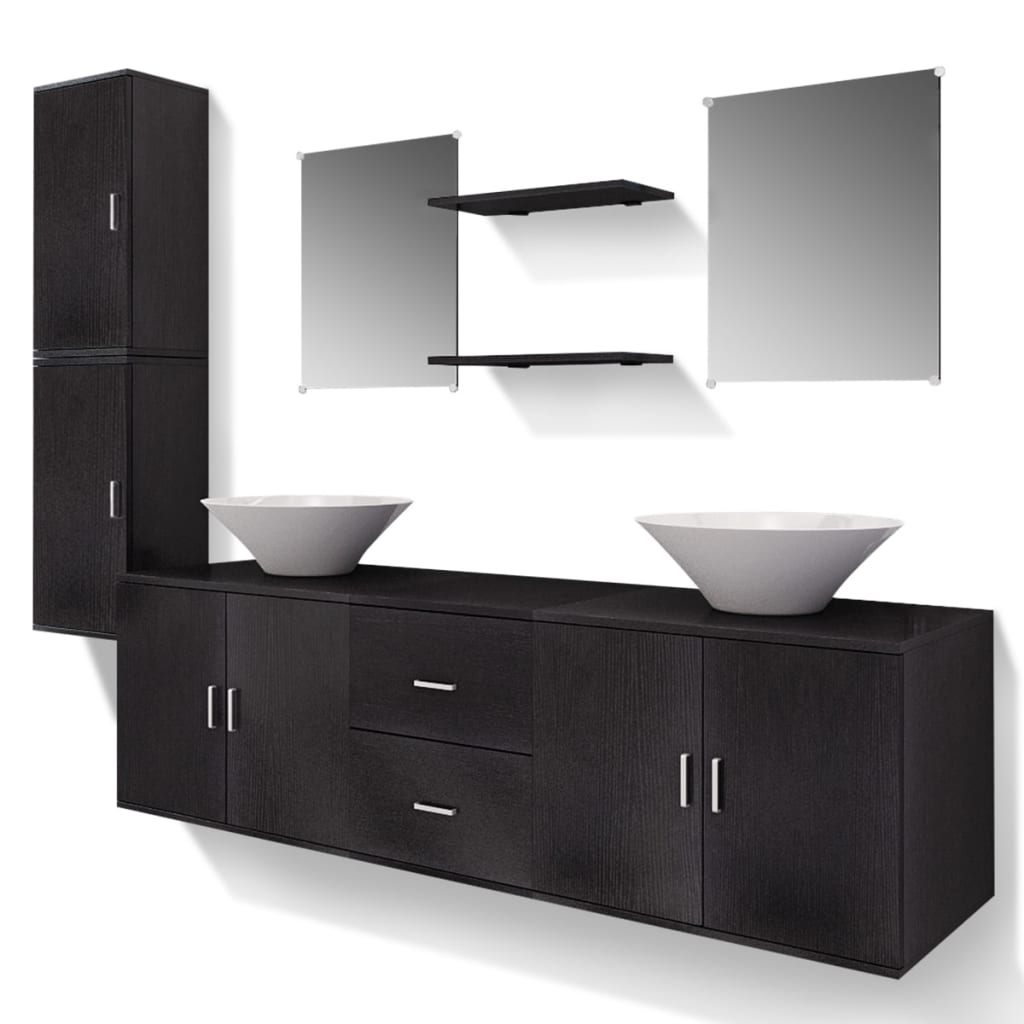 Mobili da Bagno con Lavabo Set 9 pz Nero | homemem39