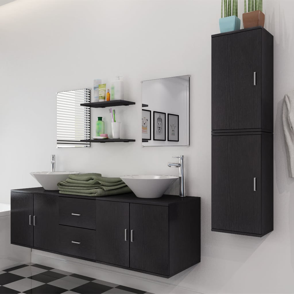 Mobili da Bagno con Lavabo Set 9 pz Nero | homemem39