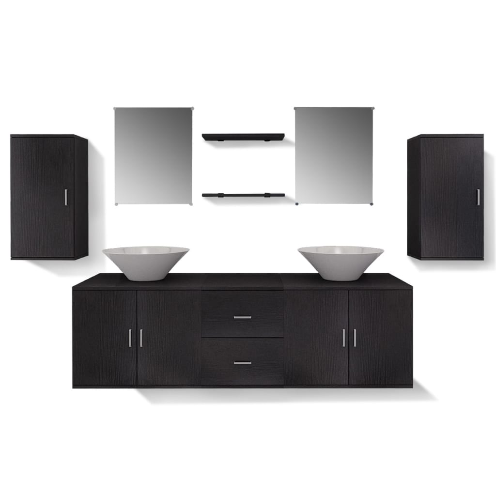 Mobili da Bagno con Lavabo Set 9 pz Nero | homemem39