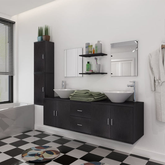 Mobili da Bagno con Lavabo Set 9 pz Nero | homemem39