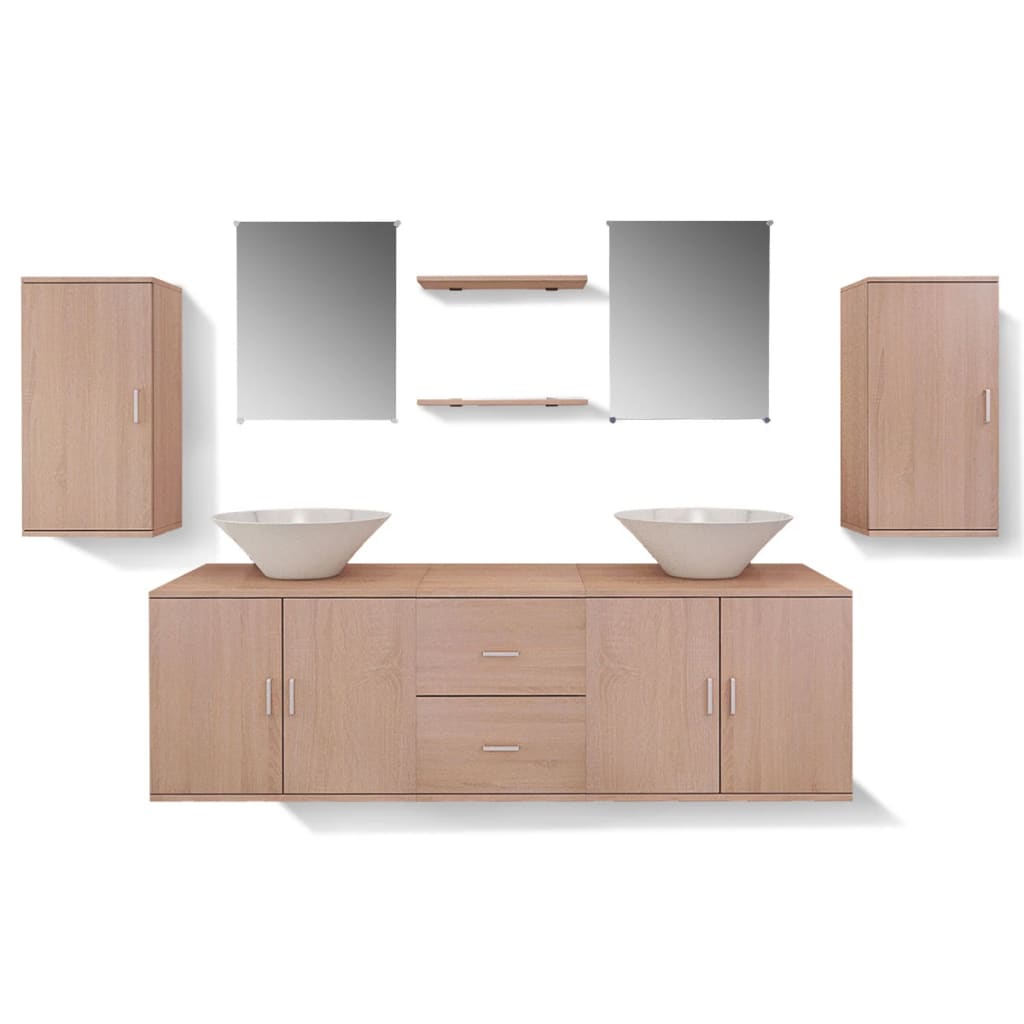 Set Mobili da Bagno con Lavabo 9 pz Beige | homemem39