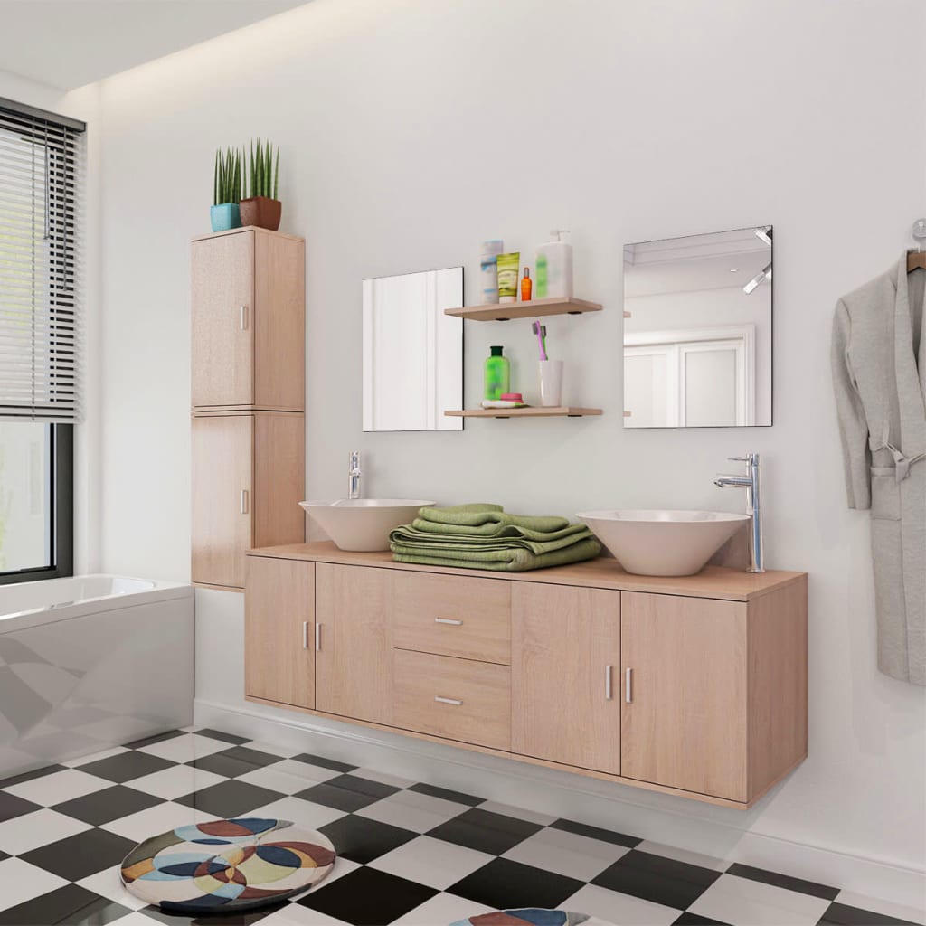 Set Mobili da Bagno con Lavabo 9 pz Beige | homemem39