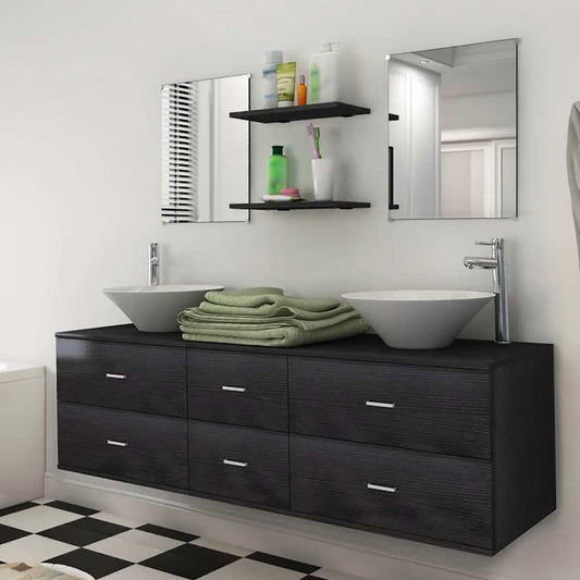 Mobili da Bagno con Lavabo Set 7 pz Nero | homemem39