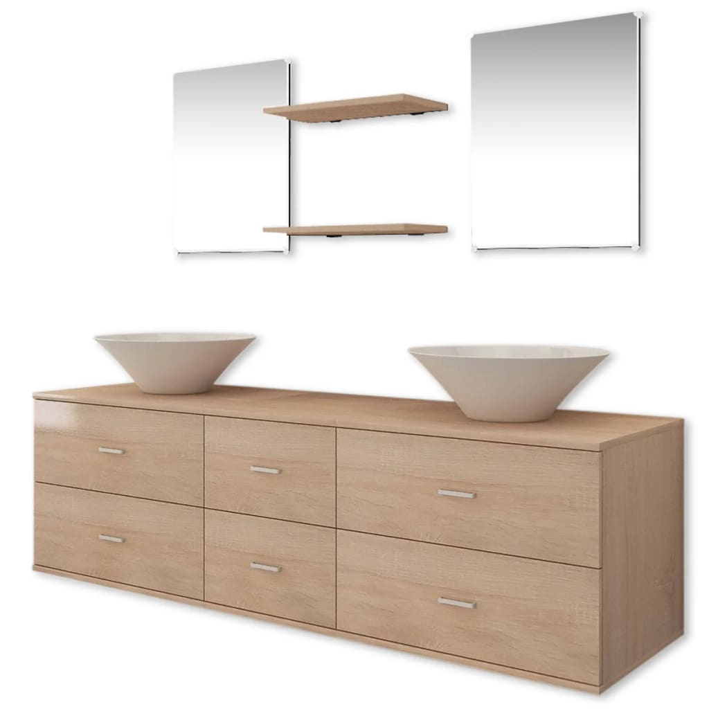 Set Mobili da Bagno con Lavabo 7 pz Beige | homemem39