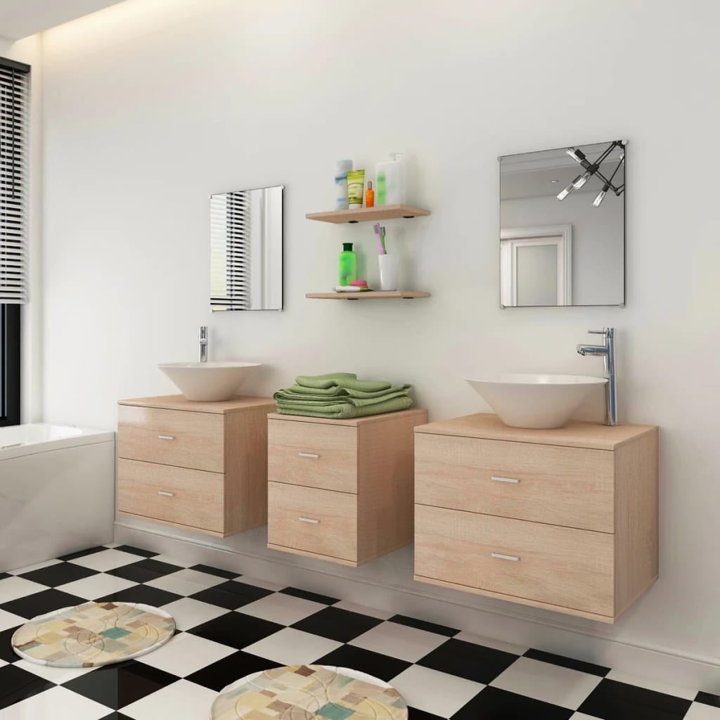 Set Mobili da Bagno con Lavabo 7 pz Beige | homemem39
