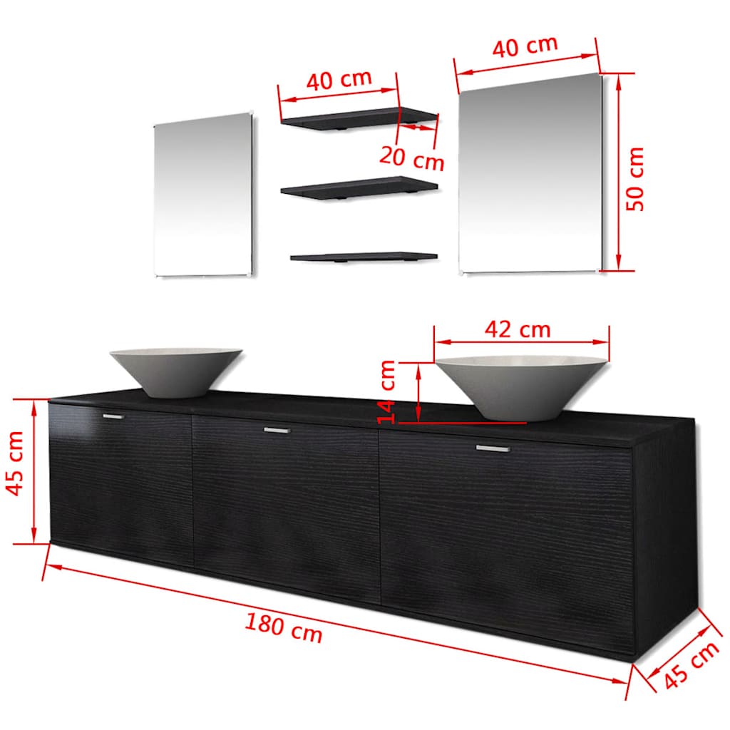 Set Mobili da Bagno con Lavabo 8 pz Nero | homemem39