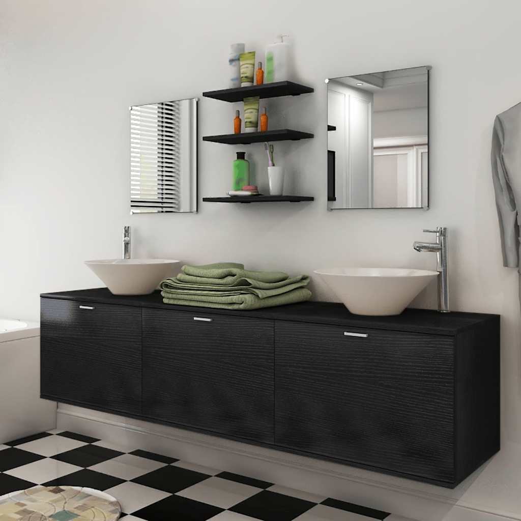 Set Mobili da Bagno con Lavabo 8 pz Nero | homemem39