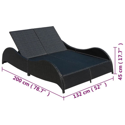 Lettino Prendisole Doppio con Cuscino in Polyrattan Nero - homemem39
