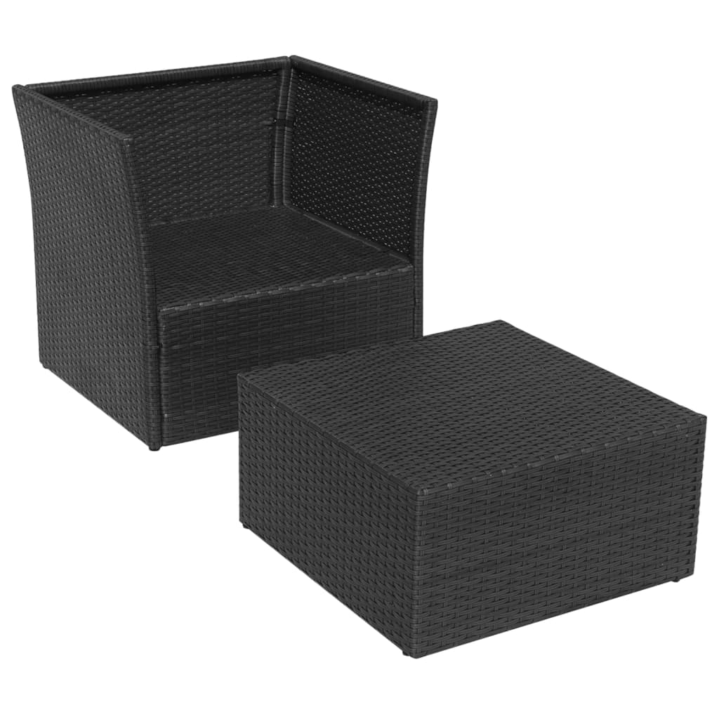 Sedia da Giardino con Poggiapiedi in Polyrattan Nero - homemem39