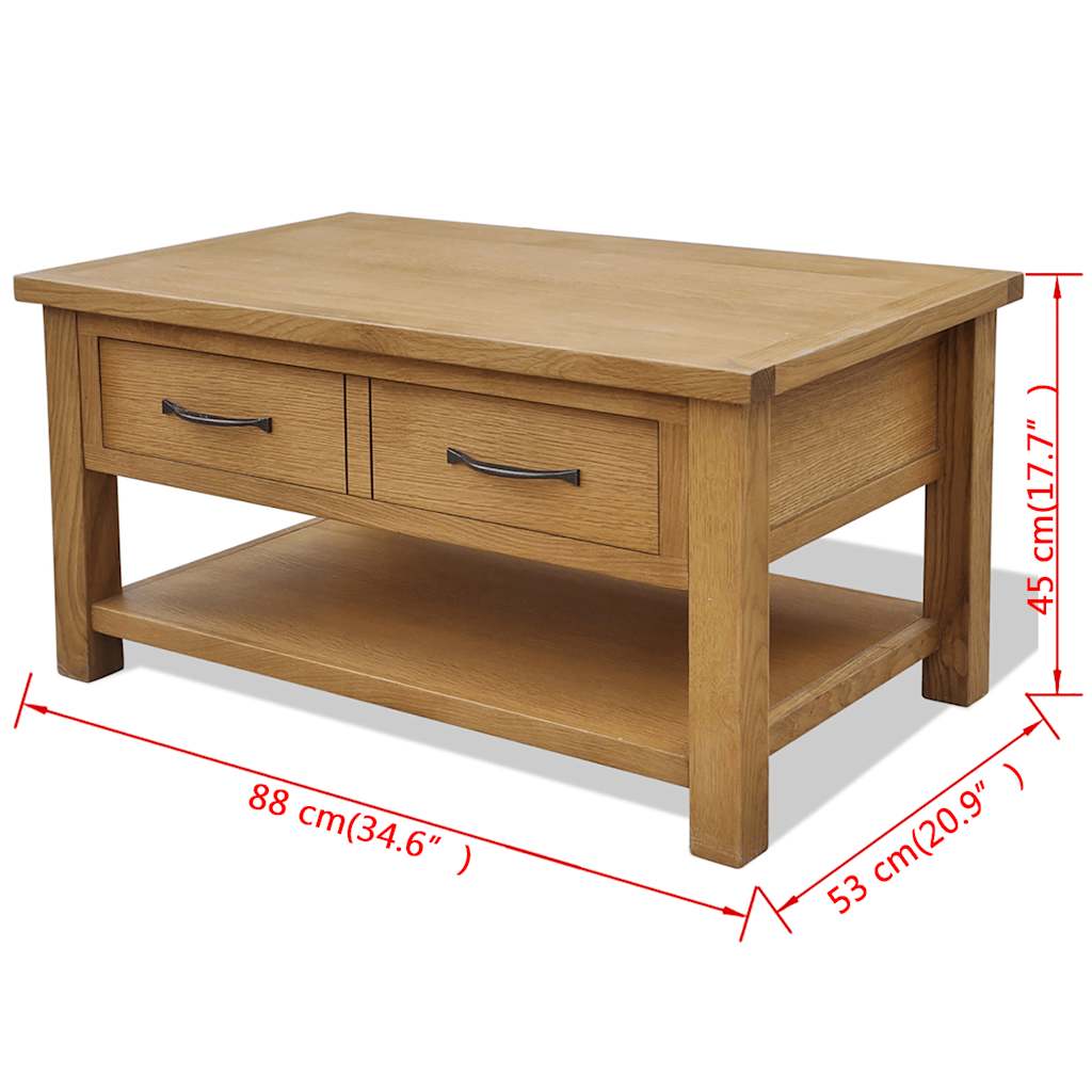 Tavolino da Salotto 88x53x45 cm in Legno Massello di Rovere
