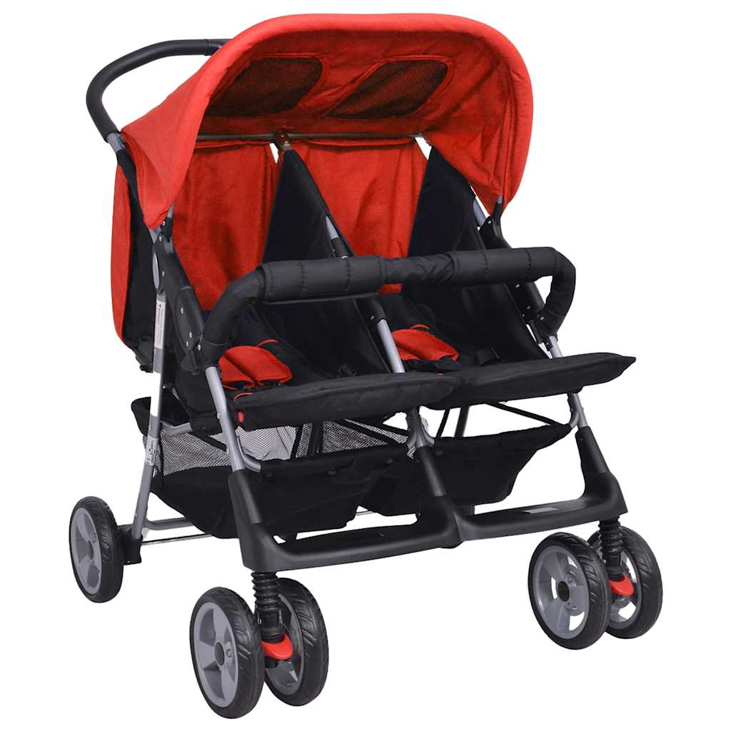 Passeggino Gemellare in Acciaio Rosso e Nero - homemem39