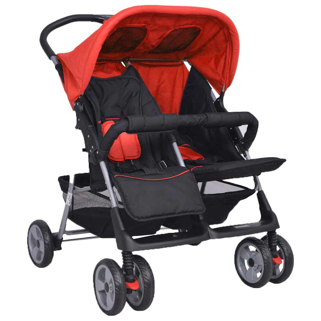 Passeggino Gemellare in Acciaio Rosso e Nero - homemem39