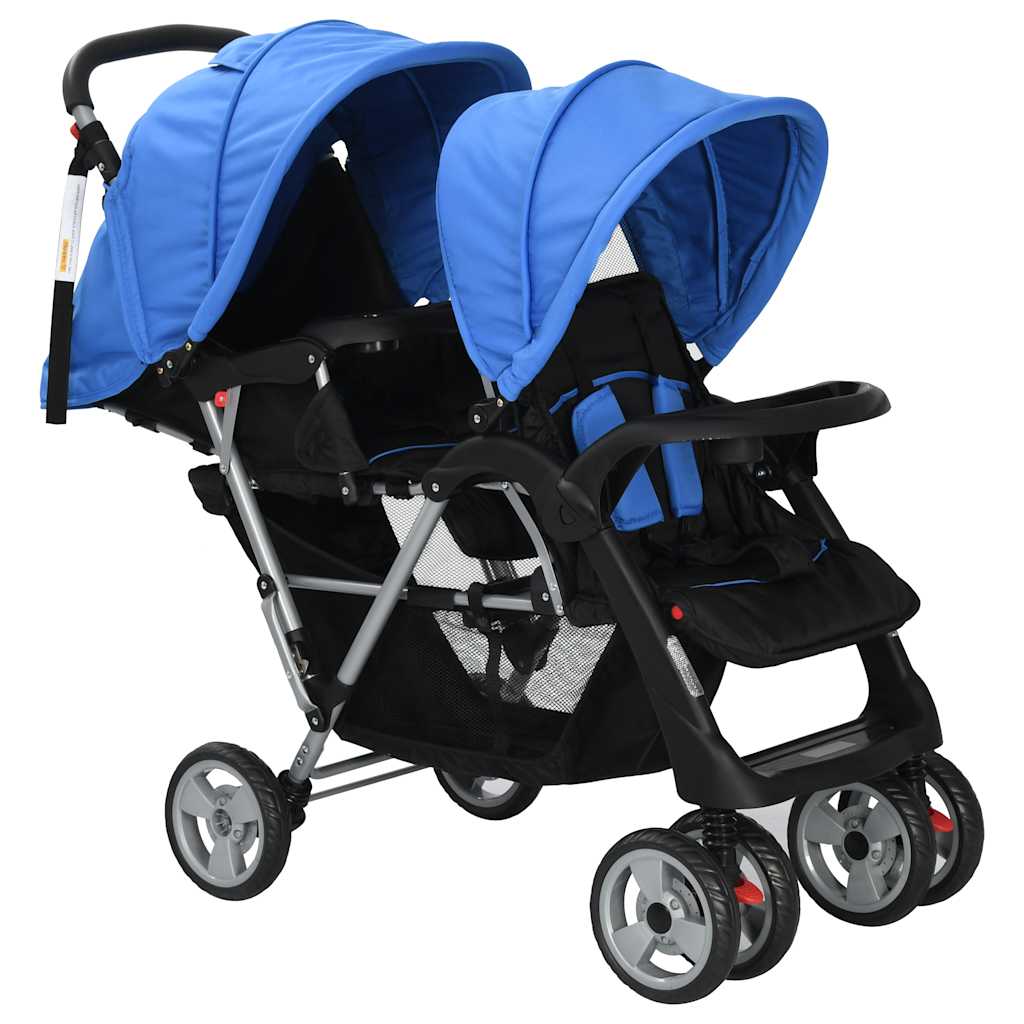 Passeggino Gemellare a Tandem in Acciaio Blu e Nero - homemem39